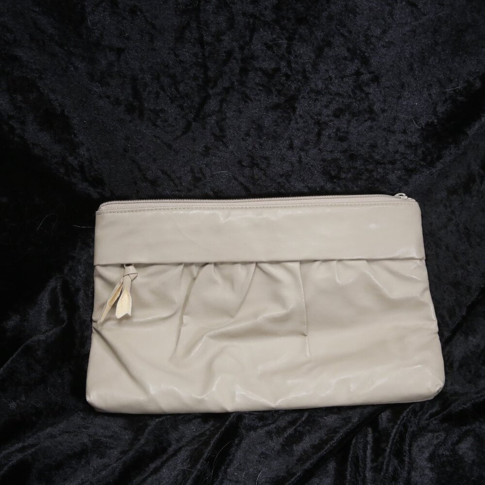 Tandem, clutch purse, taupe faux leather
